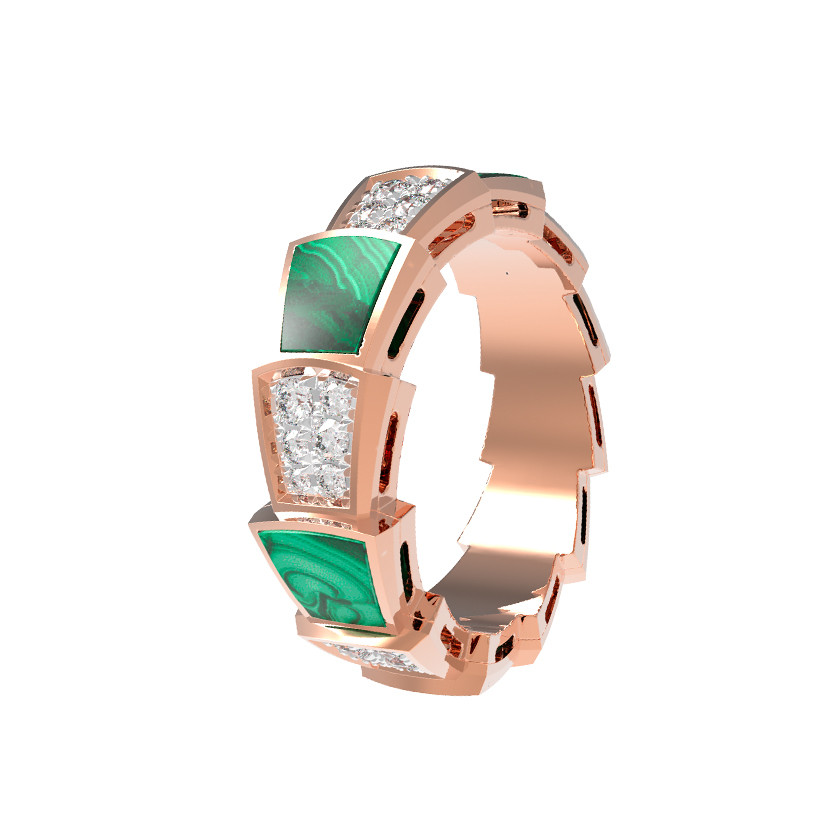 Кольцо из красного золота 585 пробы c бриллиантами и малахитом