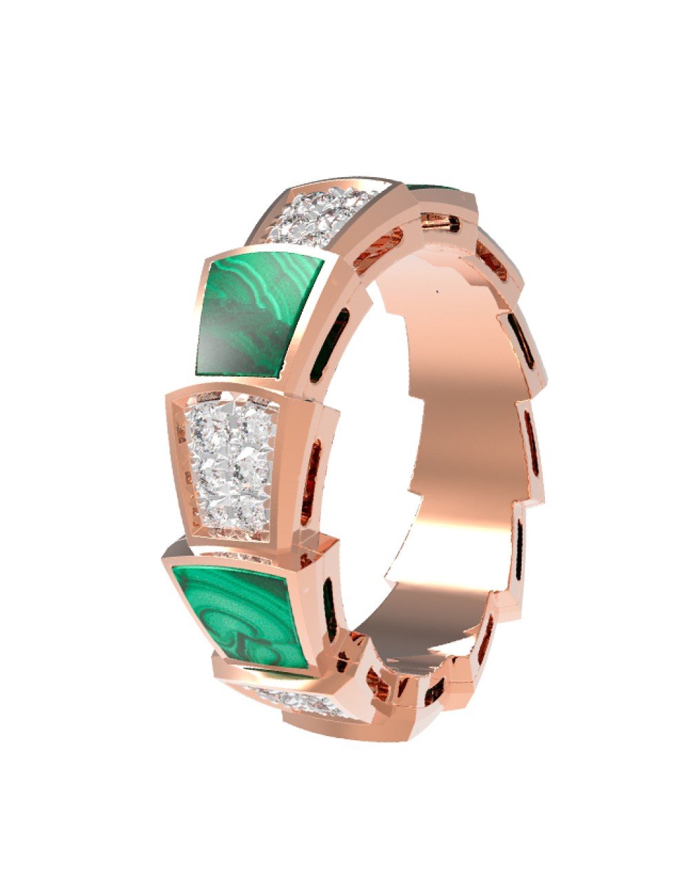 Кольцо из золота c бриллиантами и малахитом