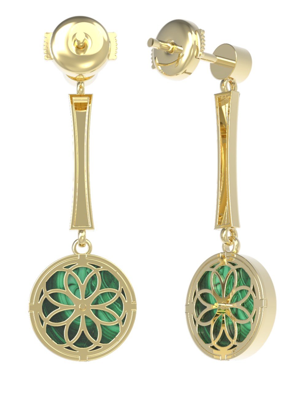 Серьги из лимонного золота c фианитом и малахитом