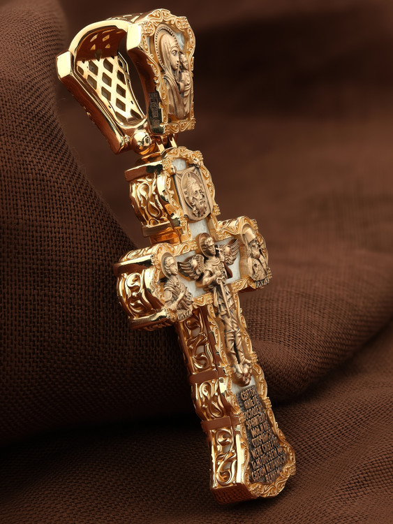 Крест из красного золота 585 пробы c бивнем мамонта