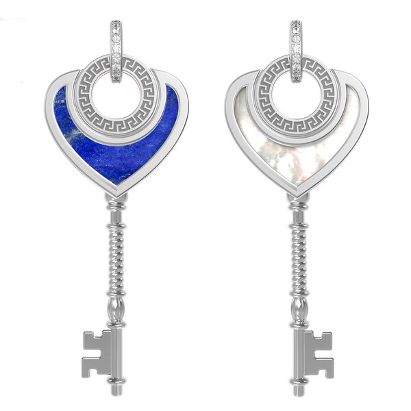 Подвеска из белого золота 585 пробы c фианитом, лазуритом и перламутром