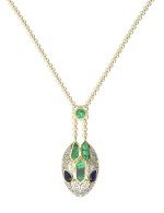 Колье из лимонного золота c бриллиантами, сапфиром и малахитом