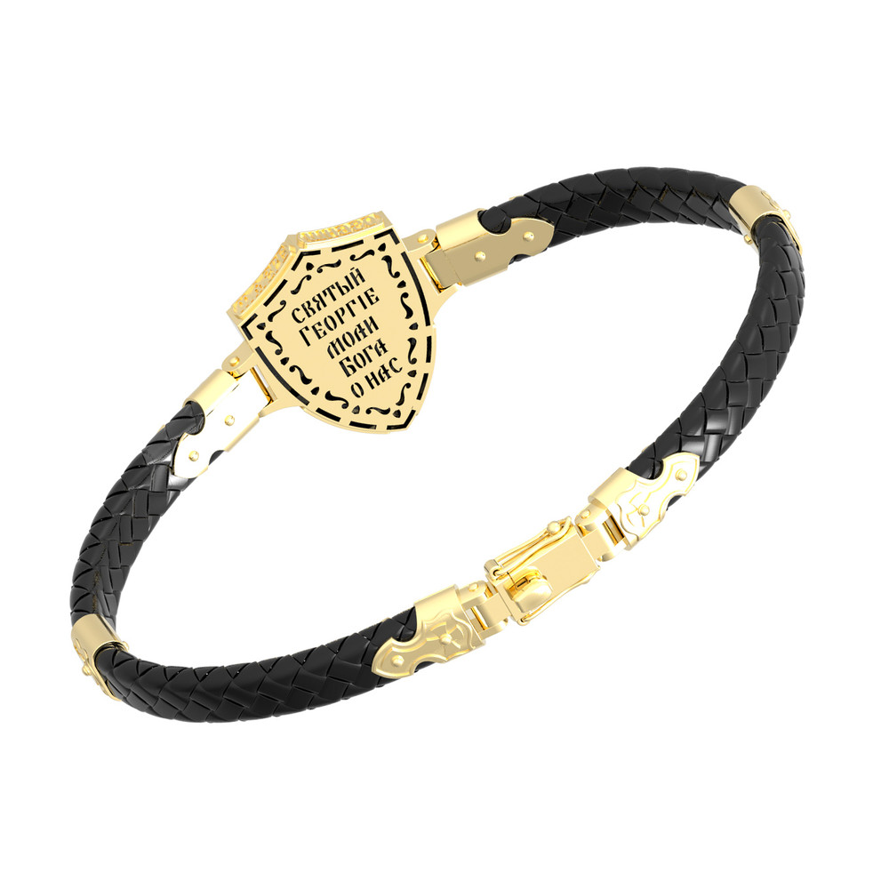 Браслет из лимонного золота 585 пробы c шнурком и ониксом