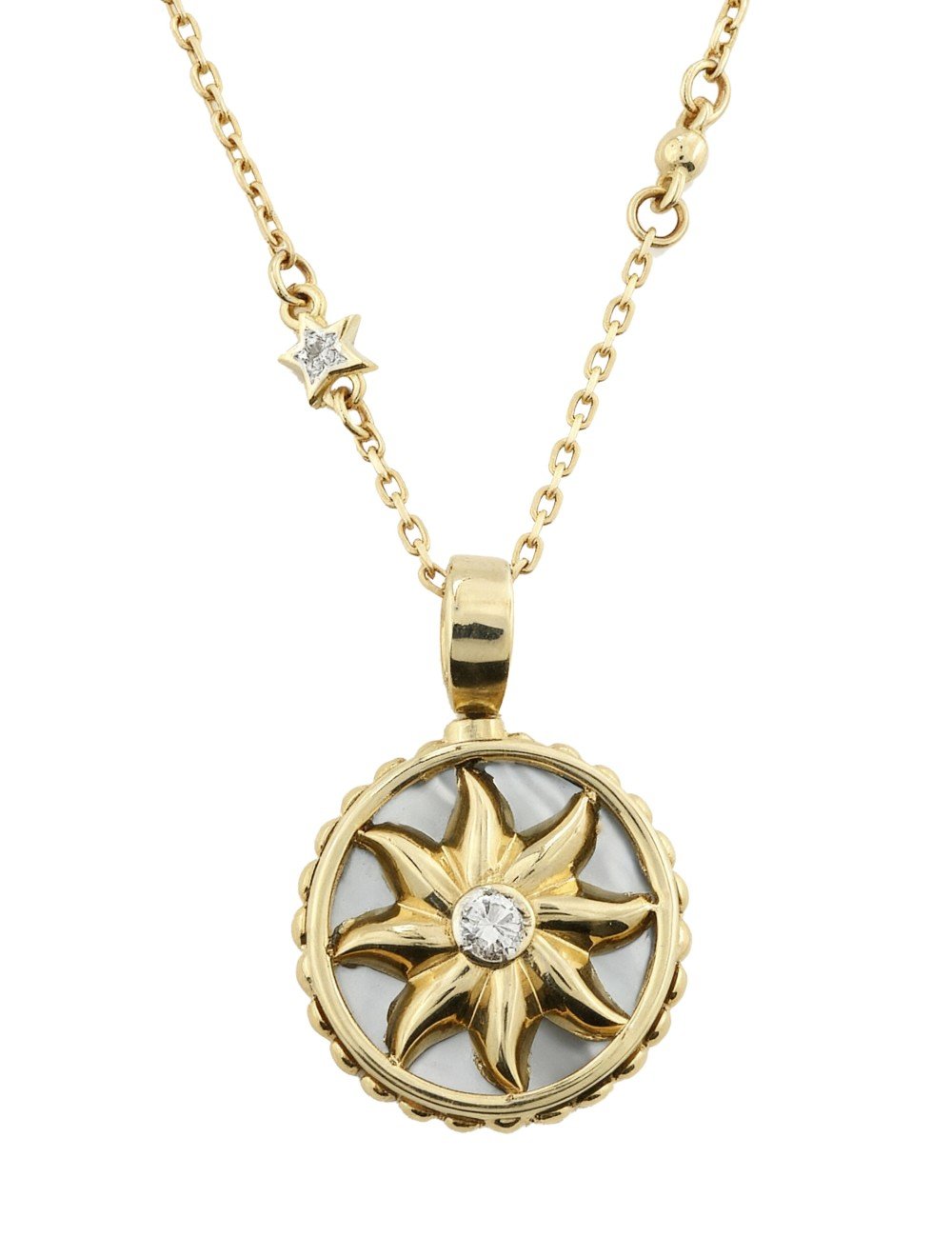 Колье из лимонного золота c бриллиантами, лазуритом и перламутром