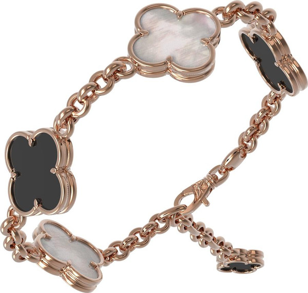 Браслет из красного золота 585 пробы c ониксом и перламутром