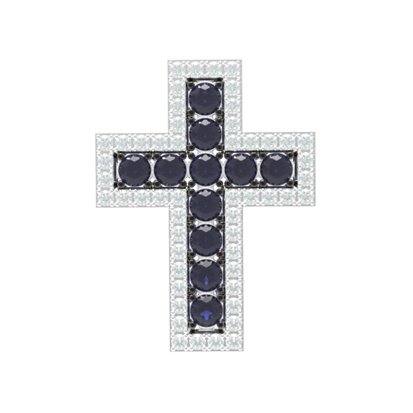 Крест из белого золота 585 пробы c бриллиантами и сапфиром