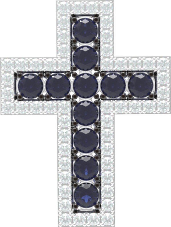 Крест из белого золота c бриллиантами и сапфиром
