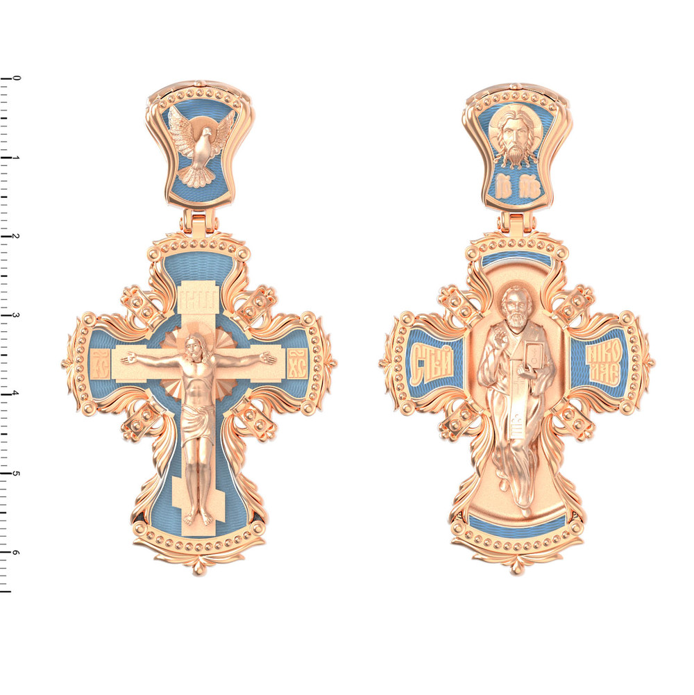 Крест из красного золота 585 пробы c эмалью