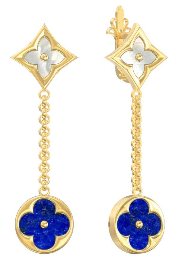 Серьги из лимонного золота c лазуритом и перламутром