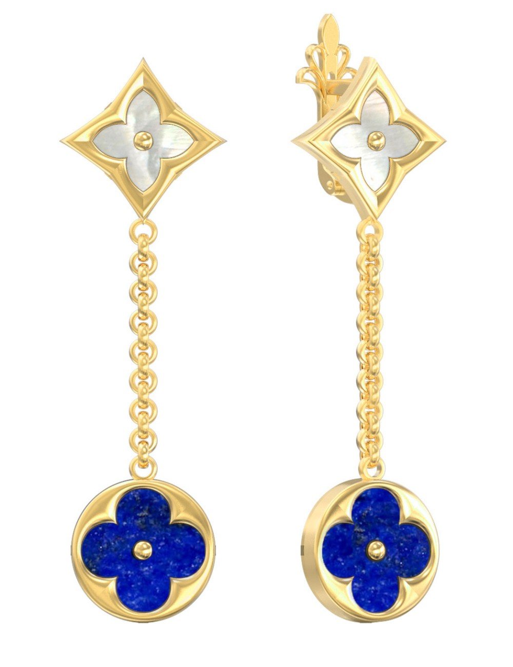 Серьги из лимонного золота c лазуритом и перламутром