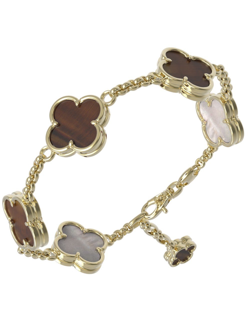 Браслет из лимонного золота c тигровым глазом и перламутром