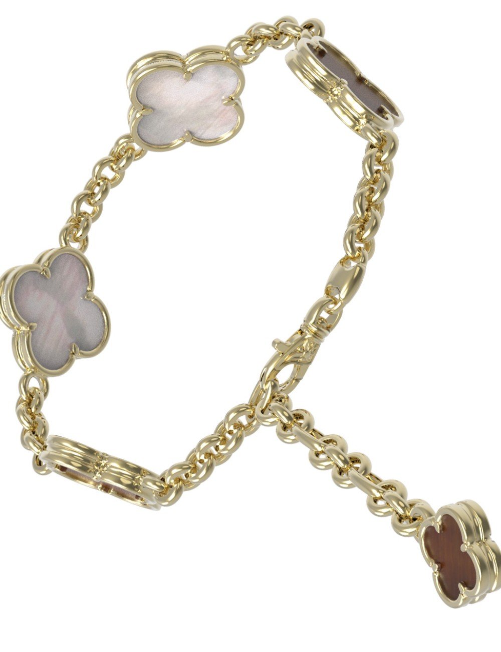 Браслет из лимонного золота c тигровым глазом и перламутром