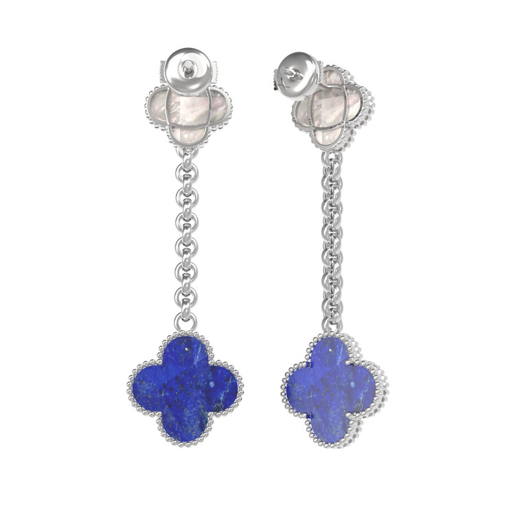 Серьги из белого золота 585 пробы c лазуритом и перламутром