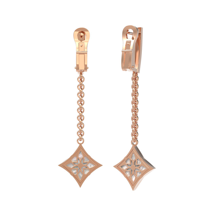 Серьги из красного золота 585 пробы c бриллиантами и перламутром