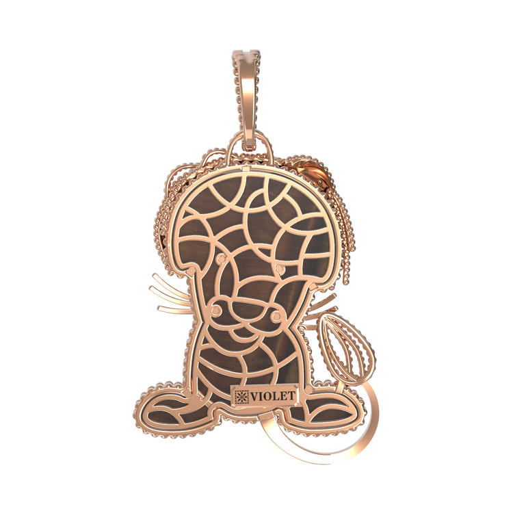 Подвеска из красного золота 585 пробы c эмалью и тигровым глазом