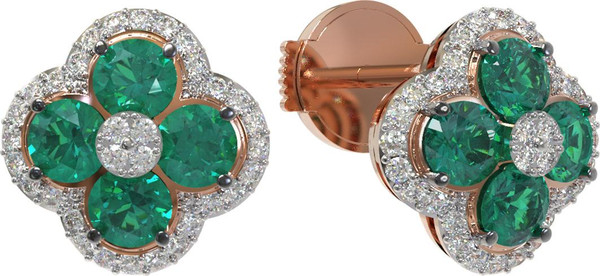Серьги из красного золота 585 пробы c бриллиантами и изумрудом