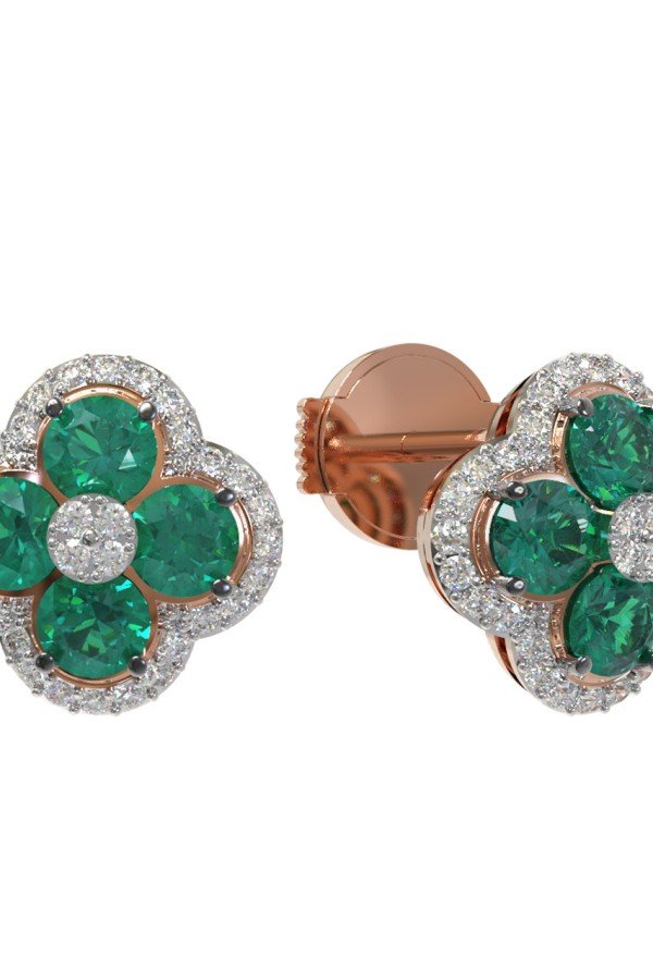 Серьги из золота c бриллиантами и изумрудом