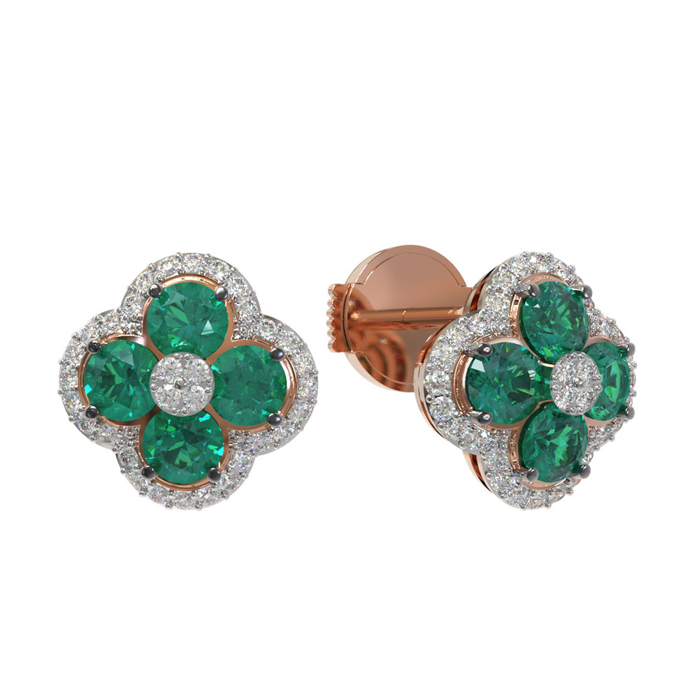 Серьги из красного золота 585 пробы c бриллиантами и изумрудом