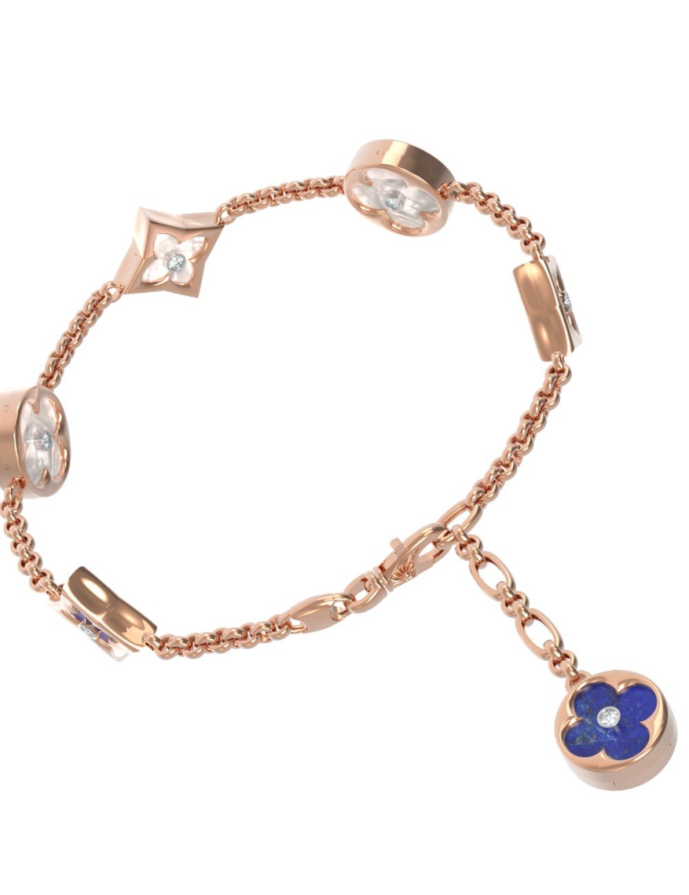 Браслет из золота c бриллиантами, лазуритом и перламутром