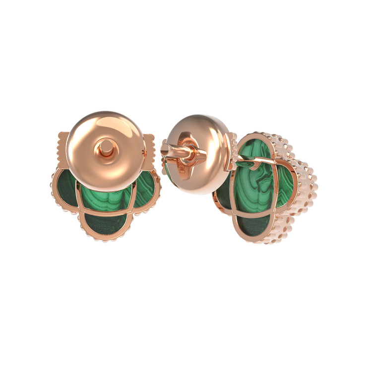 Серьги из красного золота 585 пробы c малахитом