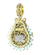 Подвеска из лимонного золота c эмалью и бирюзой