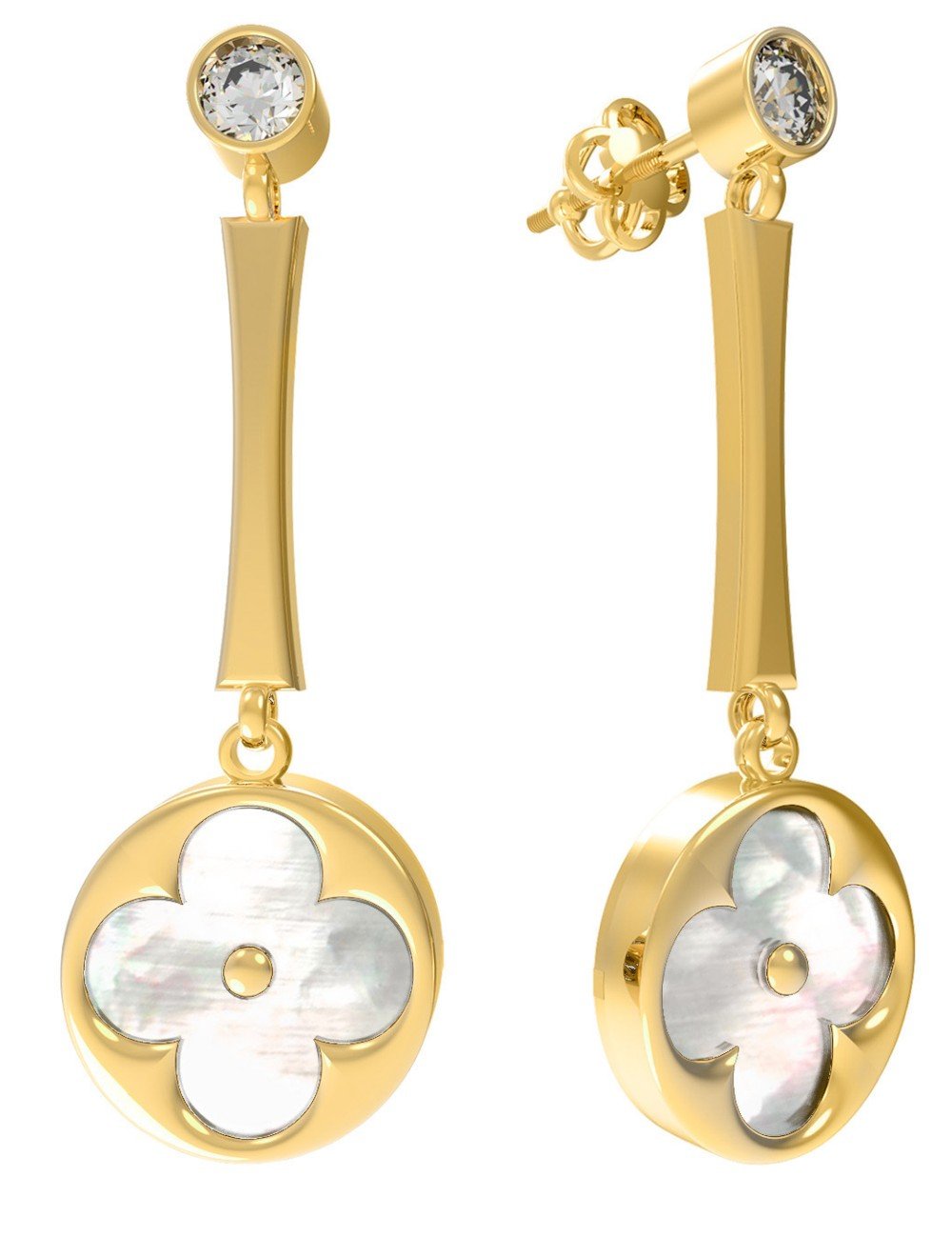 Серьги из лимонного золота c фианитом и перламутром
