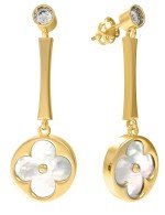 Серьги из лимонного золота c фианитом и перламутром