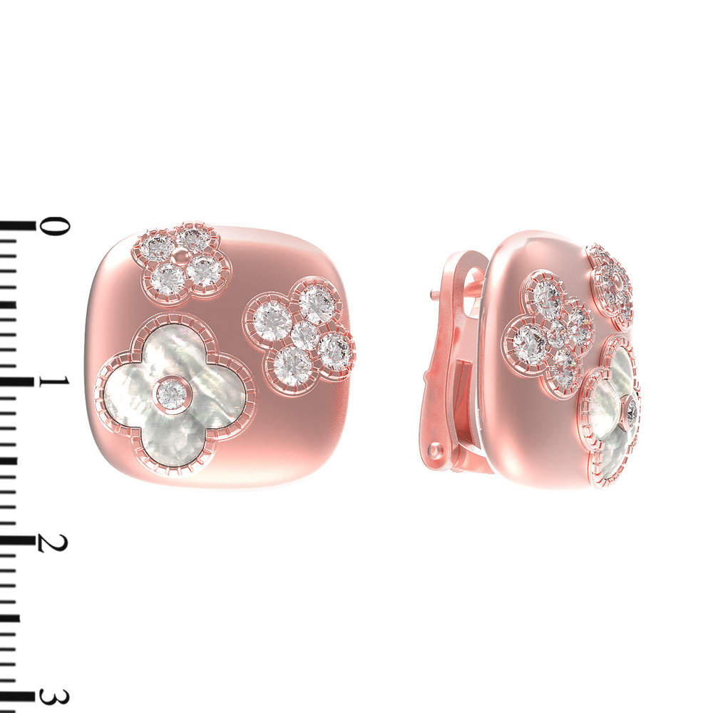 Серьги из розового золота 585 пробы c бриллиантами и перламутром