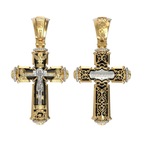 Крест из лимонного золота 585 пробы c эбеновым деревом