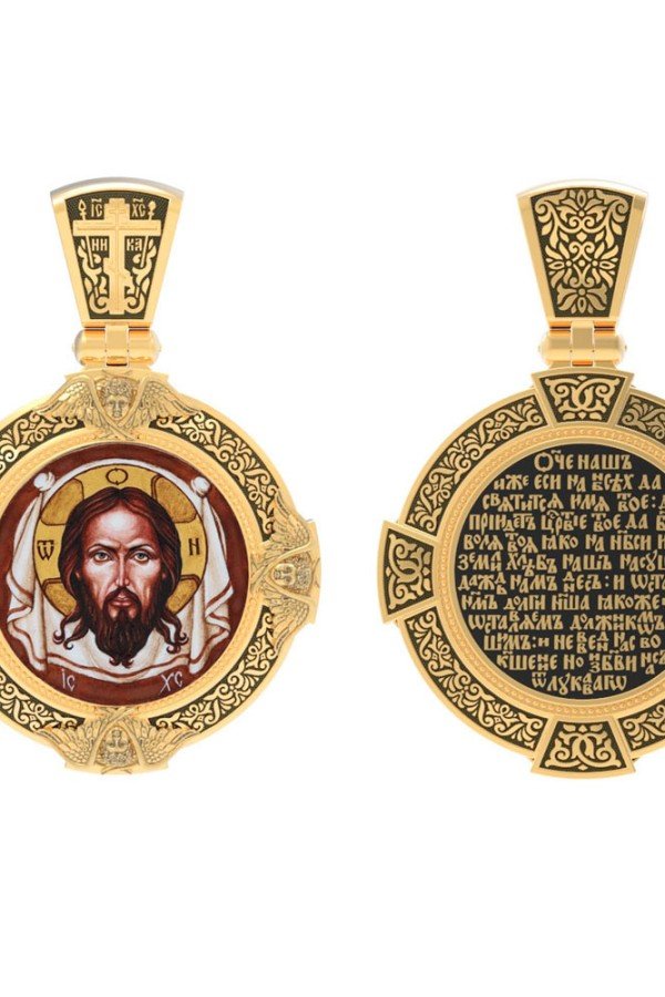 Образок из лимонного золота c эмалью, иконописью и темперой