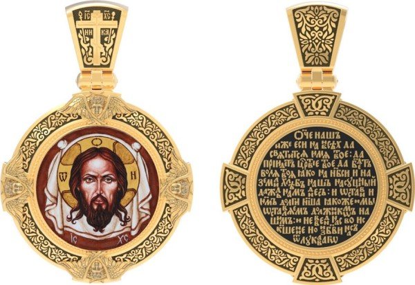 Образок из лимонного золота c эмалью, иконописью и темперой