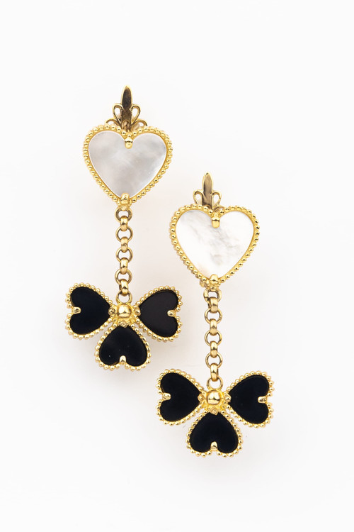 Серьги из лимонного золота 585 пробы c ониксом и перламутром