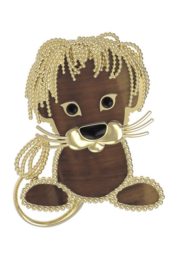 Брошь из лимонного золота c эмалью и тигровым глазом