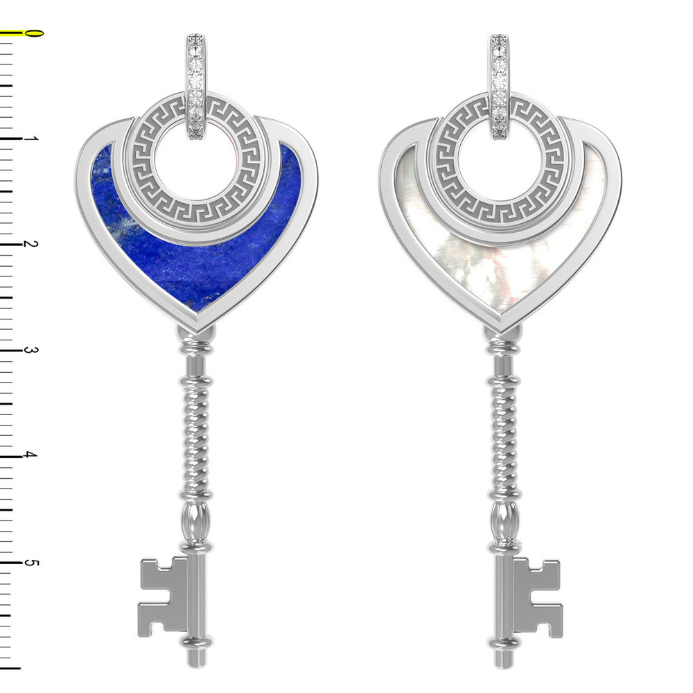 Подвеска из белого золота 585 пробы c фианитом, лазуритом и перламутром