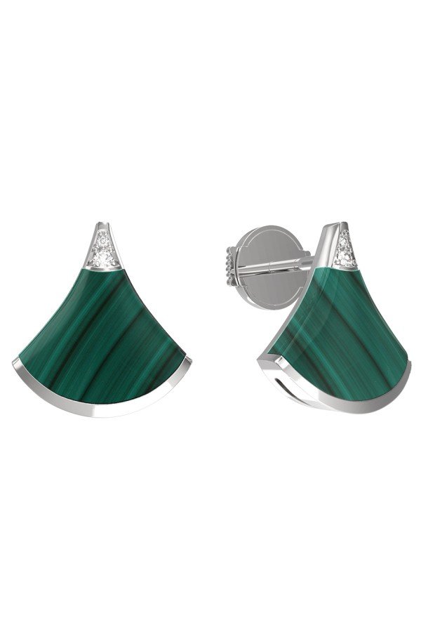 Серьги из белого золота c бриллиантами и малахитом