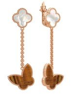 Серьги из золота c тигровым глазом и перламутром