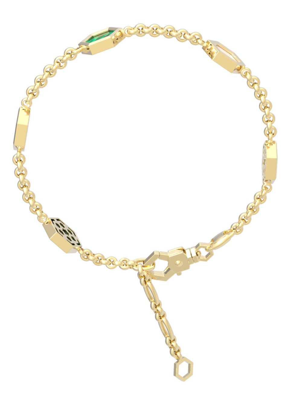 Браслет из лимонного золота c малахитом и перламутром