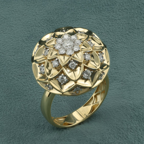 Кольцо из лимонного золота 585 пробы c бриллиантами