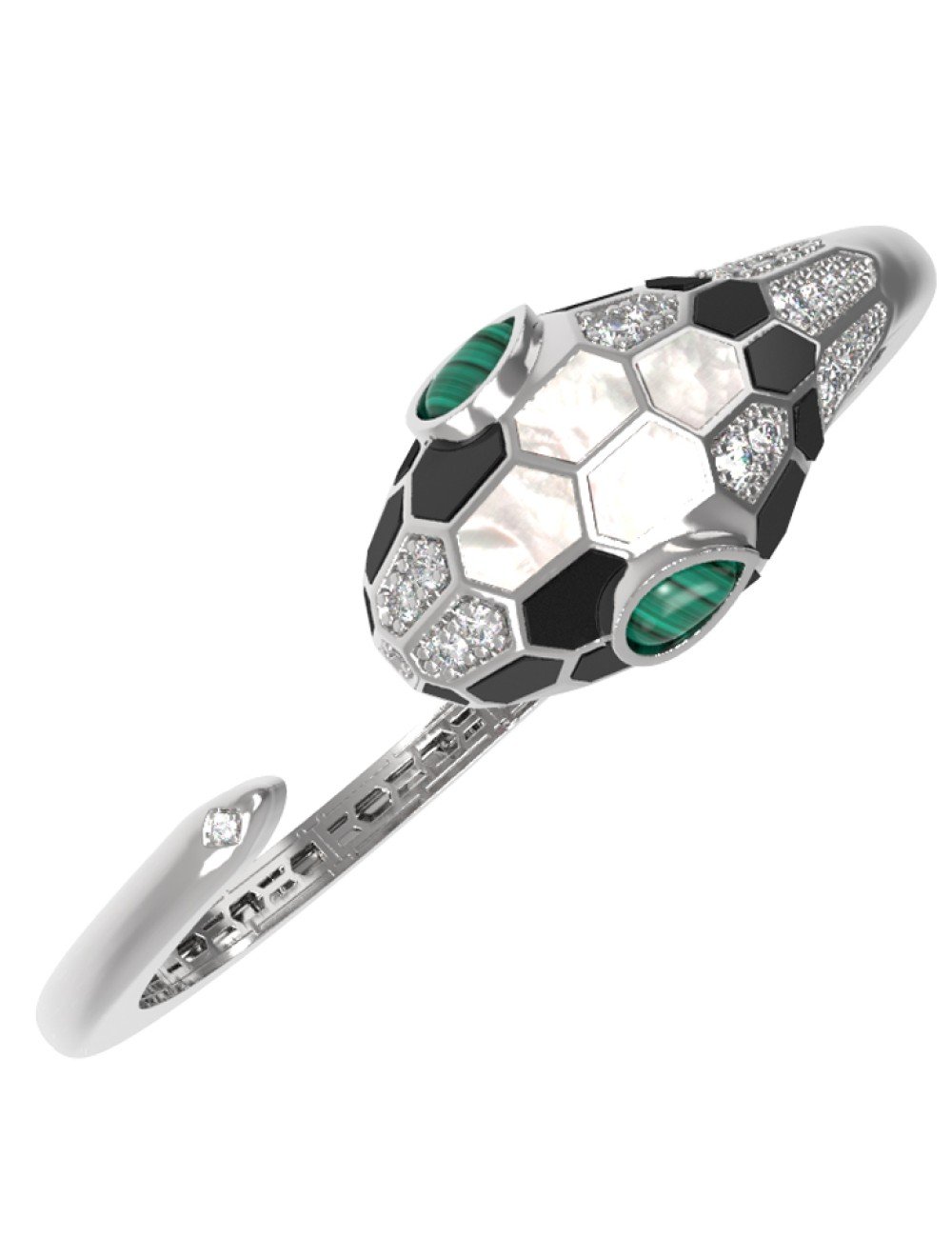 Браслет из белого золота c бриллиантами, рубином, ониксом, малахитом и перламутром