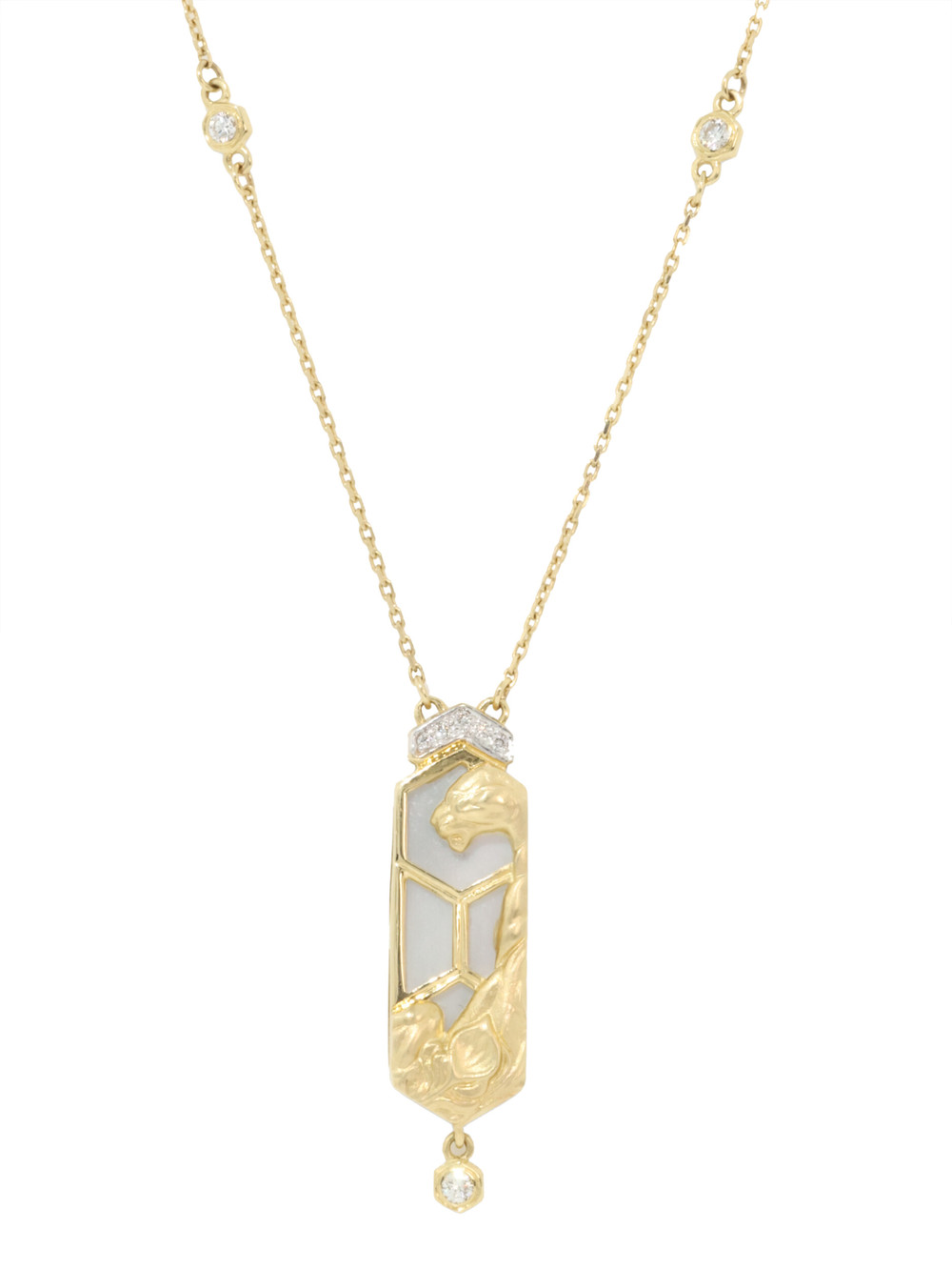 Колье из лимонного золота 585 пробы c бриллиантами и перламутром