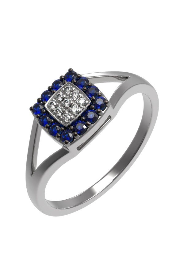 Кольцо из белого золота c бриллиантами и сапфиром