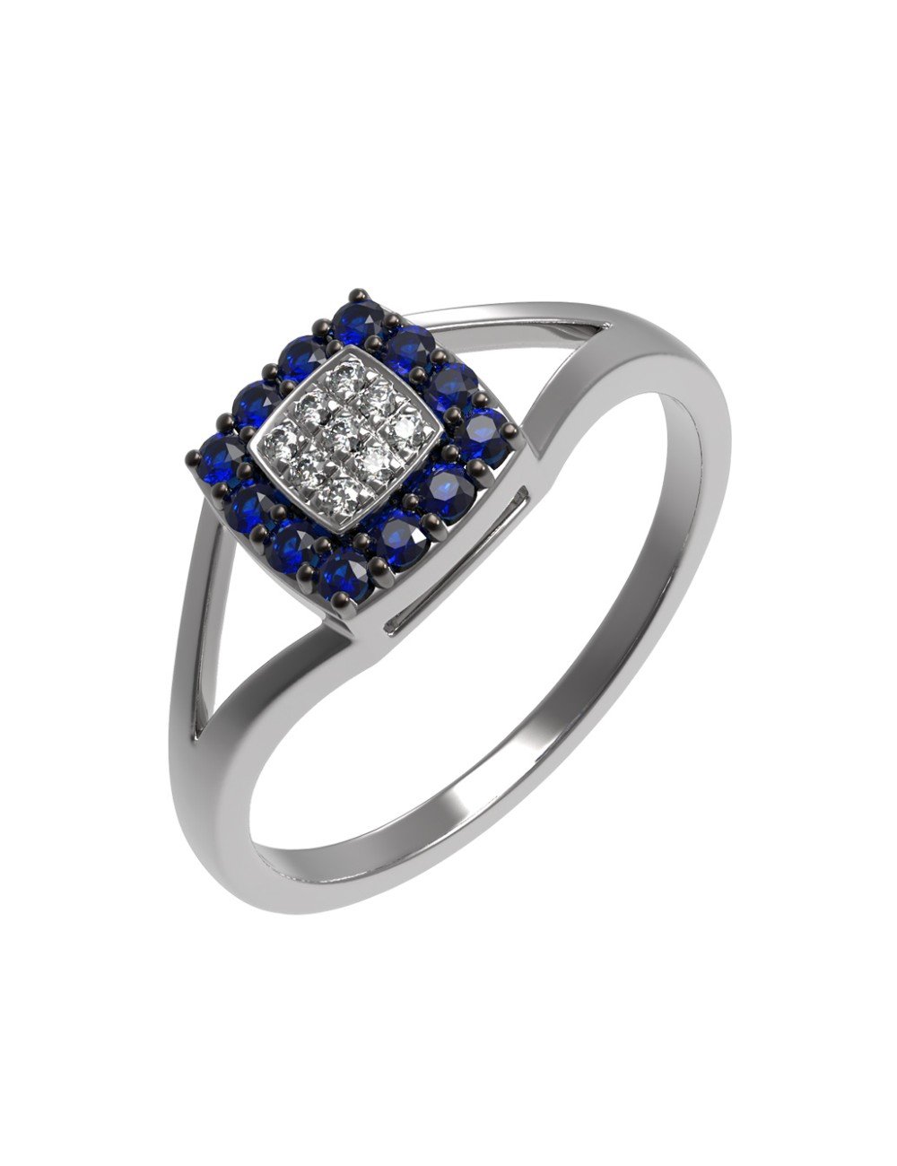 Кольцо из белого золота c бриллиантами и сапфиром