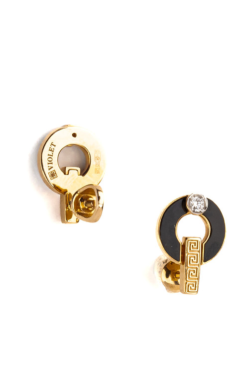 Серьги из красного золота 585 пробы c бриллиантами и ониксом