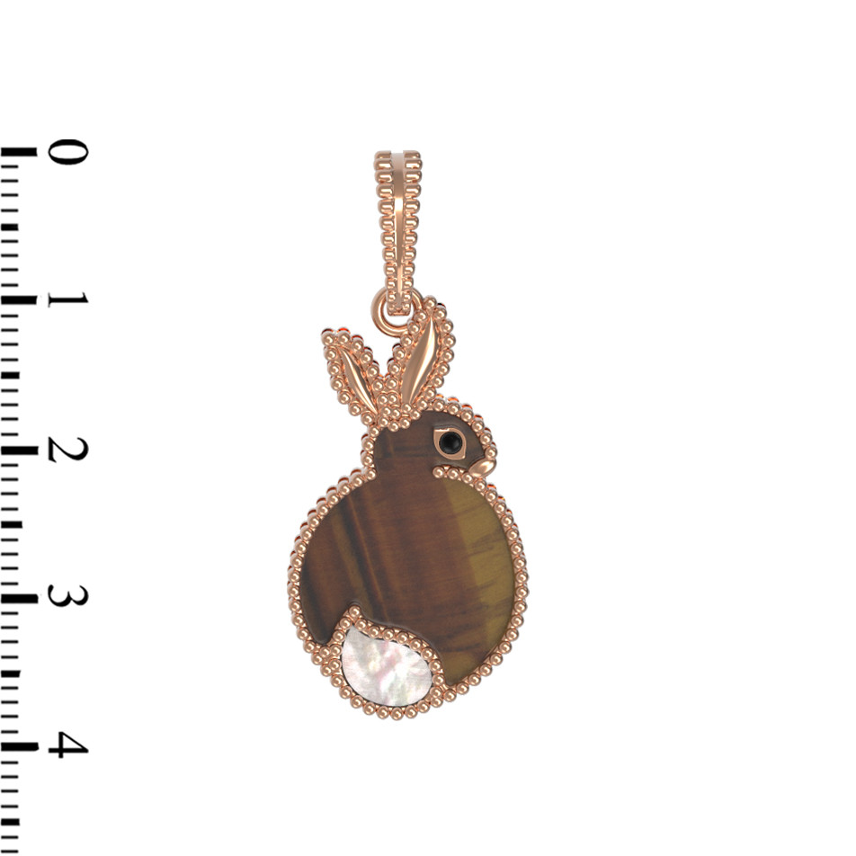 Подвеска из красного золота 585 пробы c эмалью, тигровым глазом и перламутром