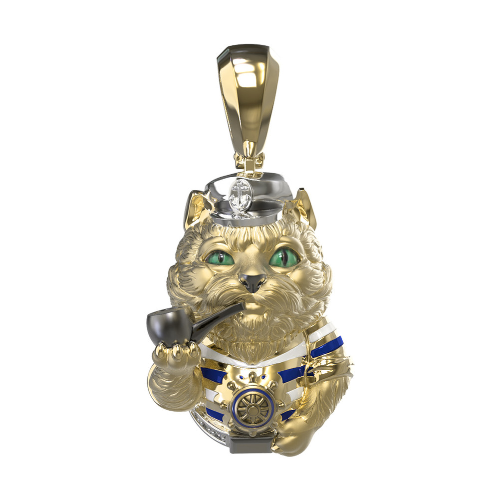 Подвеска из лимонного золота 585 пробы c эмалью, бриллиантами и рубином