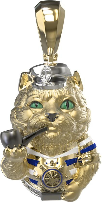 Подвеска из лимонного золота 585 пробы c эмалью, бриллиантами и рубином