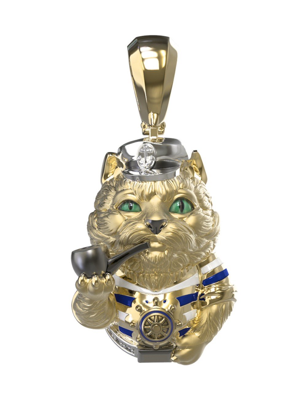 Подвеска из лимонного золота c эмалью, бриллиантами и рубином