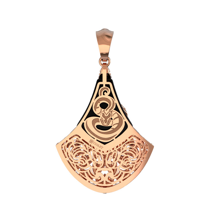 Подвеска из красного золота 585 пробы c бриллиантами и ониксом