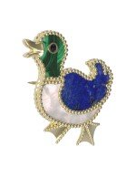 Брошь из лимонного золота c эмалью, лазуритом, малахитом и перламутром