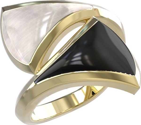 Кольцо из лимонного золота c ониксом и перламутром